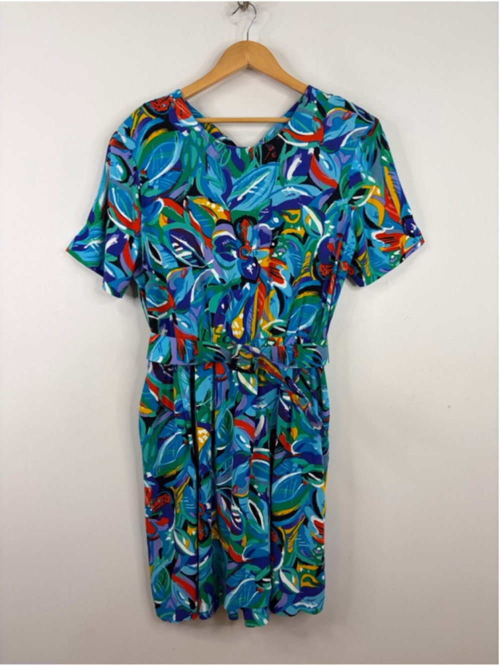 Vintage Romper Womens XL 16 Blue Red Floral Short Sleeve Skort Jumpsuit Retro